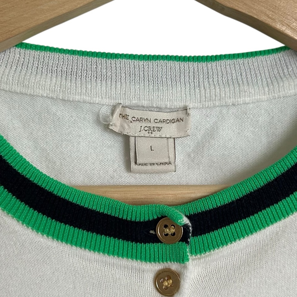 J Crew The Caryn Cardigan White/Cream & Green trim size Large - Picture 6 of 12